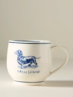 2 New in Box Molly Hatch DACHSHUND DOG MUGS from Anthropologie - Stoneware